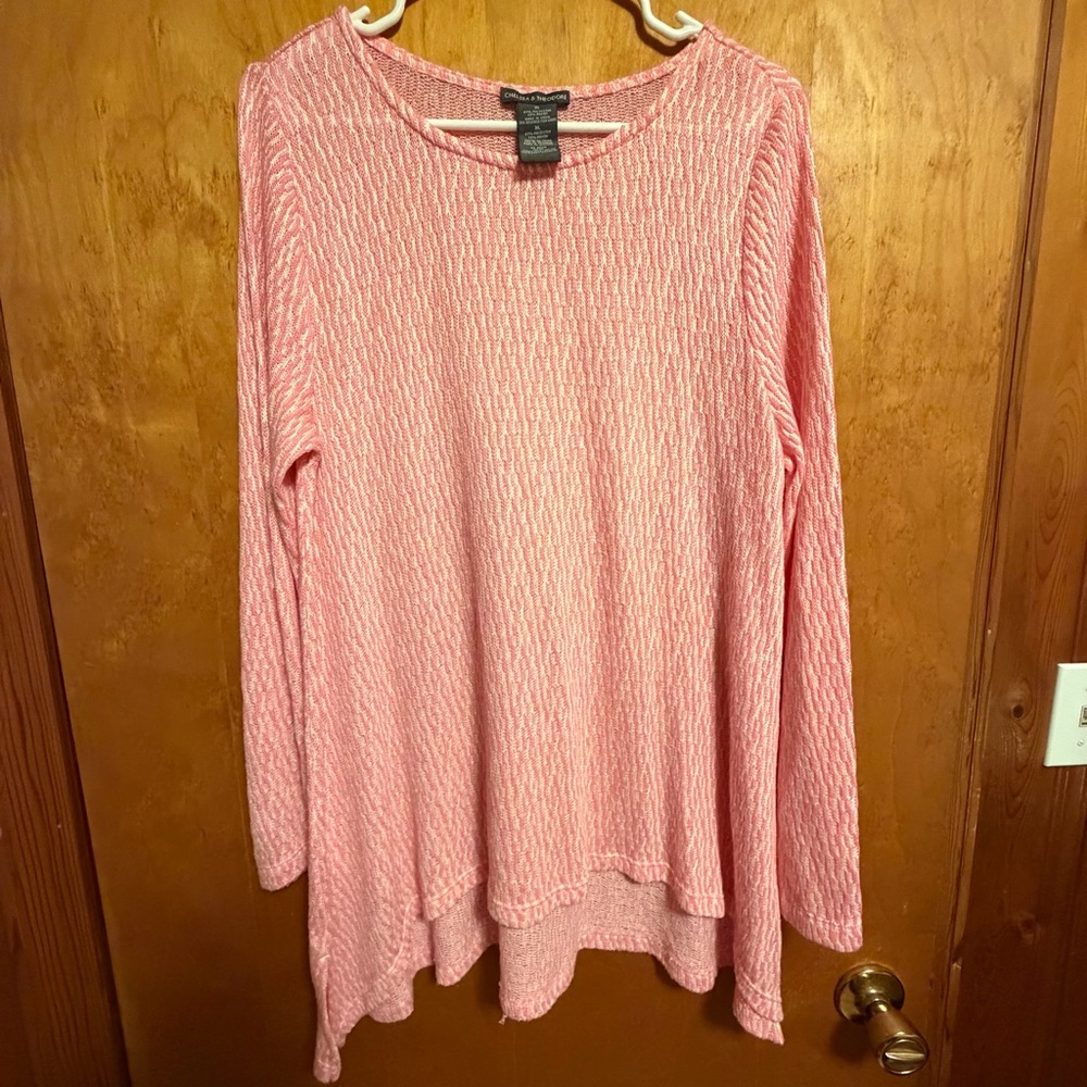 Chelsea & Theodore Pink Textured Long-Sleeve Knit Tunic‎